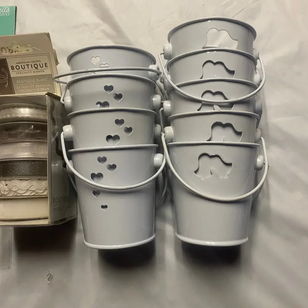 Wedding Bridal Gift Favor Ribbon Bundle Lot Pails Bells Hearts Dress Boxes